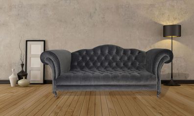 Chesterfield Sofa 3 SITZER Polster Designer Couchen Sofas Garnitur Grau Couch