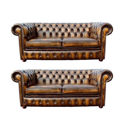 Chesterfield Sofagarnitur Couch Polster Sofa Leder Textil Stoff Garnitur Set Neu