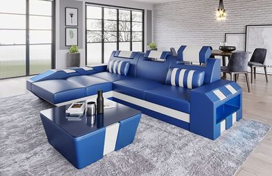 Design Sofa Couch Polster Eck Garnitur Ledersofa Ecksofa Wohnlandschaft V5 Blau