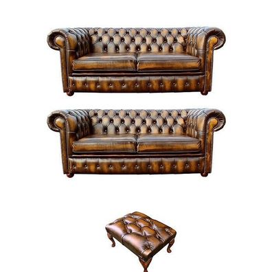 Chesterfield Sofagarnitur Couch Polster Sofa Leder Textil Hocker Stoff Garnitur