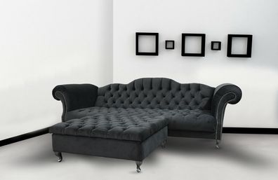 Chesterfield Sofa 3 Sitz Polster Grau Designer Couchen Sofas Garnitur Couch Neu