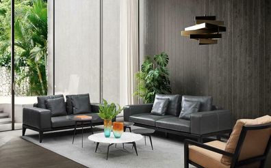 Luxus Designer Sitz Garnitur Sofa Polster Set Italy Leder Textil 2 + 2 Neu Couch
