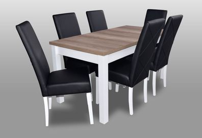 Moderne Esszimmer Leder Tisch Stuhl Garnitur Komplett Set 7 teiliges Set Stühle