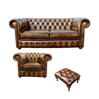 Chesterfield Sofa Couch Polster Leder Textil Sofagarnitur 2 + 1 Polster Set #462