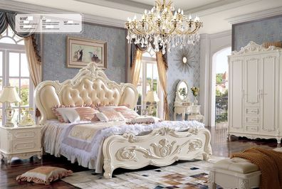 Chesterfield Leder Luxus Betten Bett + 2 x Nachttische Royal Doppelbett SOFORT
