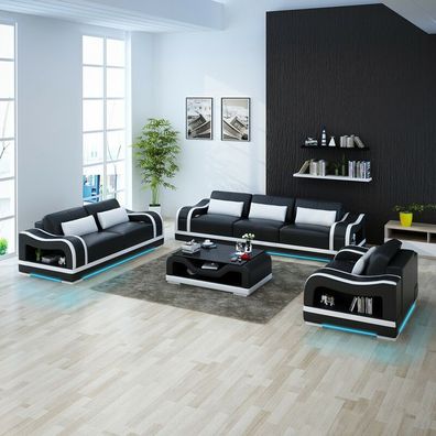 Ledersofa Couch Wohnlandschaft 3 + 2 + 1 Sitzer Garnitur Design Modern Sofa G8030D