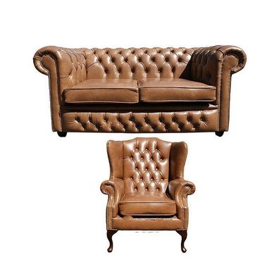 Chesterfield Sofagarnitur Leder Textil Chesterfield Komplett Set Sofa Couch 434