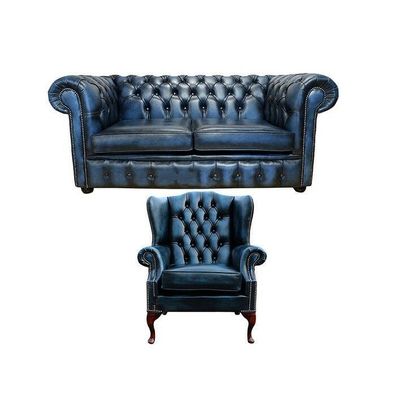 Sofagarnitur Chesterfield Polster Leder Sofa Couch Ohrensessel Garnitur Textil