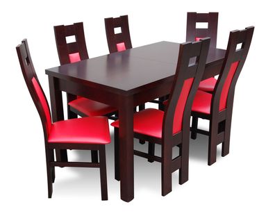 Esstisch Tisch + 6 Stühle Gruppe Esszimmer Wohnzimmer Garnitur Holz Design 6a