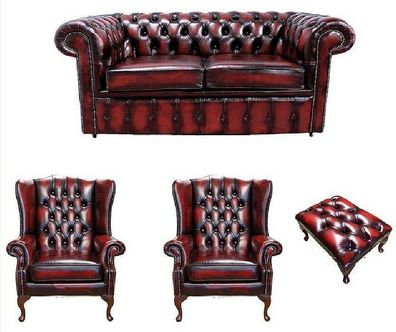 Chesterfield Sofagarnitur Leder Textil Chesterfield Komplett Set Sofa Couch 432
