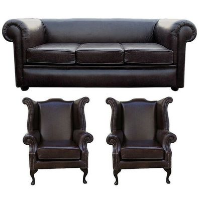 Chesterfield Sofagarnitur Leder Textil Chesterfield Komplett Set Sofa Couch 433