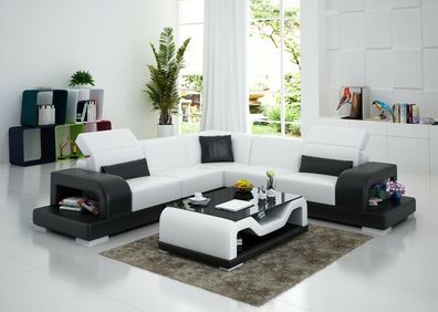 Ledersofa Couch Wohnlandschaft Ecksofa L-Form Garnitur Design Modern Sofa G8006B