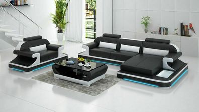 Ledersofa Couch Wohnlandschaft Ecksofa + Sessel Neu Garnitur Design Sofa G8021E