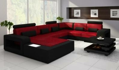 Sofa Sofagarnitur Stoff Textil Leder Sofa mit Beleuchtung Wohnlandschaft Couch !