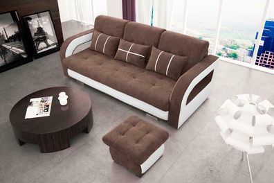 Sofa Couch Polster Sofas Couchen Schlafsofa Bettfunktion 3 Sitzer + Hocker Neu