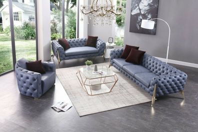 Luxus Hochwertige Sofa Couch Polster Sitz 3 + 2 + 1 Garnitur Chesterfield Garnituren