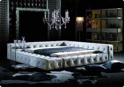 Chesterfield Designer Leder Bett Doppelbett KING SIZE 200 x 200 cm GRAU Neu