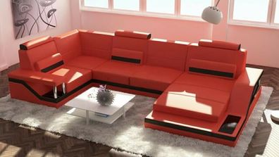 Wohnlandschaft Sofa Couch Leder Designer Polster Garnitur Ecke Leder Hamburg-A