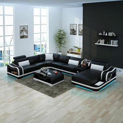 Ledersofa Couch Wohnlandschaft Ecksofa Eck Garnitur Design Modern Sofa G8030
