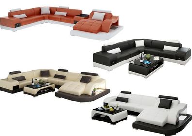 Sofa Couch Wohnlandschaft XXL Couch Ledersofa mit Ottomane Sofagarnitur G8009