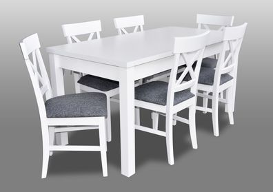 Landhaus Stil Möbel Esszimmer Garnitur Essgarnitur Tisch + 6x Stühle Stuhl Set