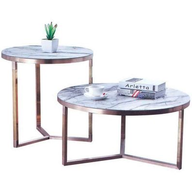 Designer Metall Couch Glas Tisch + Beistell Tische Sofa Neu 2 tlg. Set Edelstahl