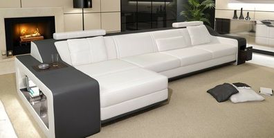 Design Ecksofa Sofa Couch Polster Sitz Eck Garnitur Sofas Leder Textil Themar WG
