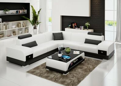 Ledersofa Couch Wohnlandschaft Ecksofa Eck Garnitur Design Modern Sofa G8009C