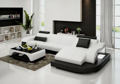 Ledersofa Couch Wohnlandschaft Ecksofa Eck Garnitur Design Modern Sofa G8009D