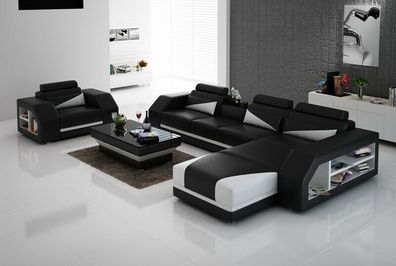 Ledersofa Couch Wohnlandschaft Ecksofa+ Sessel Eck Design Modern Sofa G8018F