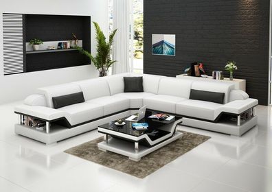 Ledersofa Couch Wohnlandschaft Ecksofa Eck Garnitur Design Modern Sofa G8004B