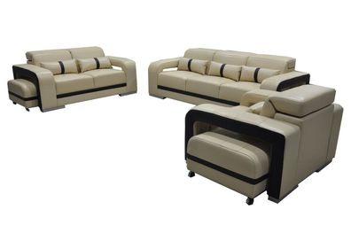 Sofa Leder Couch Polster Garnitur 3 + 2 + 1 Sitz Komplett Set Design Neu Garnituren