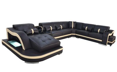 Leder Couch Polster Sitz Wohnlandschaft Modern Eck Garnitur Sofa U Form Design