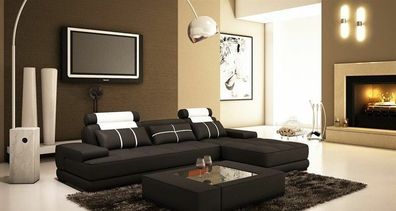 Ecksofa Polster Couch Sofa Wohnlandschaft Sitz Eck Garnitur Leder Textil Paris