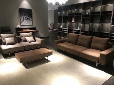 Luxus Edelstahl Leder Couch Polster Sitz 3 + 2 Set Garnitur Sofa Neu Wohnzimmer