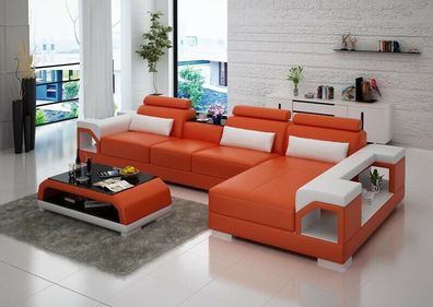 Ledersofa Couch Wohnlandschaft Ecksofa Eck Garnitur Design Modern Sofa G8010C