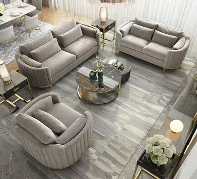 Designer Couch Polster Sitz Garnitur Sofa 3 + 1 Leder Wohnzimmer Leder Metall Neu