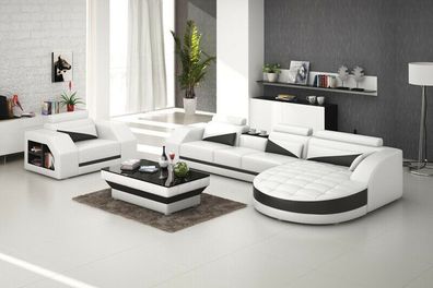 Ledersofa Couch Wohnlandschaft Ecksofa + Sessel Garnitur Design Sofa Set G8018E