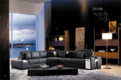 Ledersofa Couch Wohnlandschaft Ecksofa Eck Garnitur Design Modern Sofa 2516B