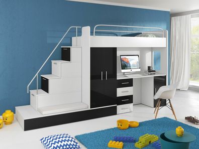 Jugendzimmer Bett Doppelstockbett Etagenbett Schreibtisch Kleiderschrank RAJ 5S