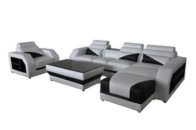 Sofa Garnitur Polster Sitz Set Eck Sessel Leder Sofas Sessel Tisch Couch XXL Big