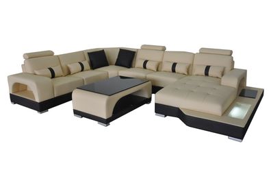 Leder Sofa Moderne Couch Polster Design Wohnlandschaft + Tisch Eck Couchen Sitz