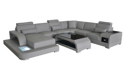 Ledersofa Wohnlandschaft Garnitur Design Modern Ecksofa Sofa U-Form G8013 + Tisch