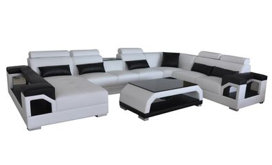 Leder Sofa Moderne Sitz Couch Polster Design Wohnlandschaft + Tisch Eck Couchen