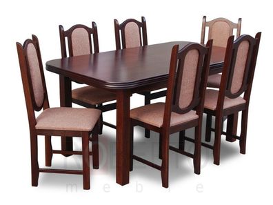 Designer Sessel Stühle Set Holz Esszimmergarnitur Polster Modern Tisch + 6xStuhl