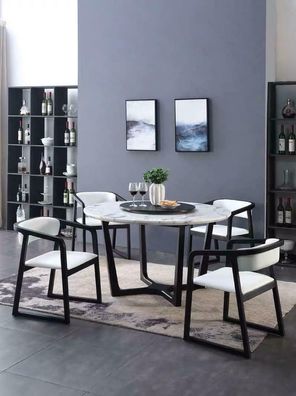 Rund Tisch Ess Zimmer Holz Runde Tische Designer Original Marmor 4 Stuhl Set Neu