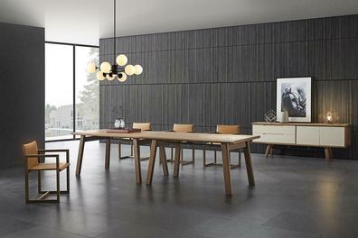 Italiensches Ess Zimmer Möbel 4x Lehn Stühle Tisch XXL Kommode Holz 7 tlg. Set
