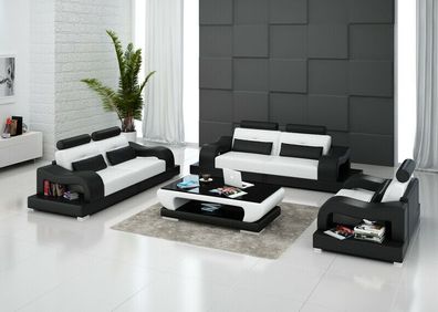 Ledersofa Couch Sofagarnitur Wohnlandschaft 3 + 2 + 1 Sitzer Garnitur Design Modern