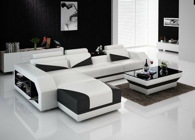 Ledersofa Couch Wohnlandschaft Ecksofa Eck Garnitur Design Modern Sofa G8018B