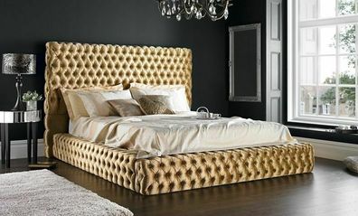 Design Polster Doppelbett Betten Chesterfield Luxus Klassiker Bett Samt Velvet